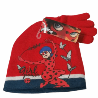 Dívčí zimní čepice s rukavicemi Kouzelná beruška červ.