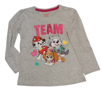 Dívčí tričko dl.rukáv Tlapková patrola šedé