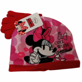 Dívčí zimní čepice s rukavicemi Minnie červená